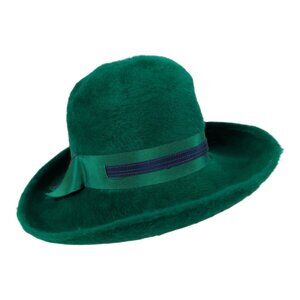 Faux Fur Green Fedora Style Hat with Ribbon Women's 21-22" Diameter